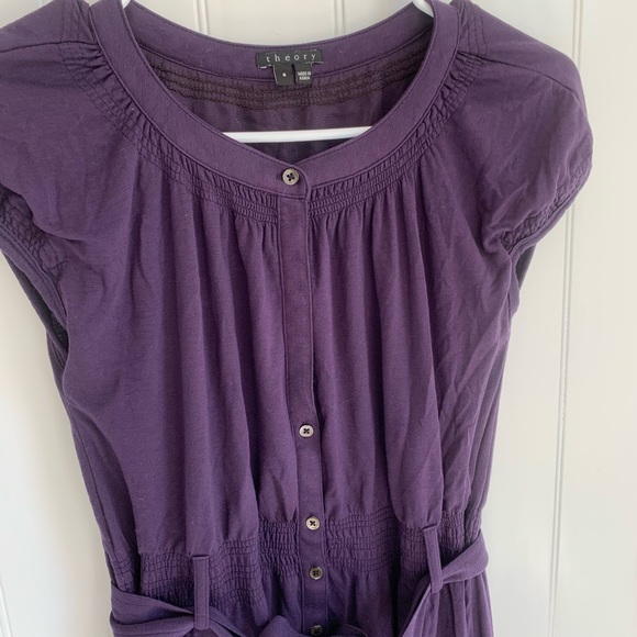 Theory Purple Button Front Tie Silk Blend Dress - Picture 3 of 8